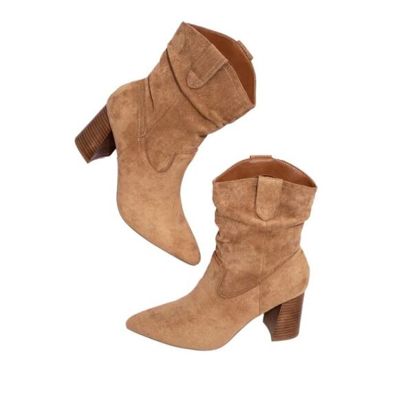VICI Faux Suede Heeled Bootie Sz 9 Tan Western Preppy Cowgirl Streetwear Grunge - Picture 2 of 13